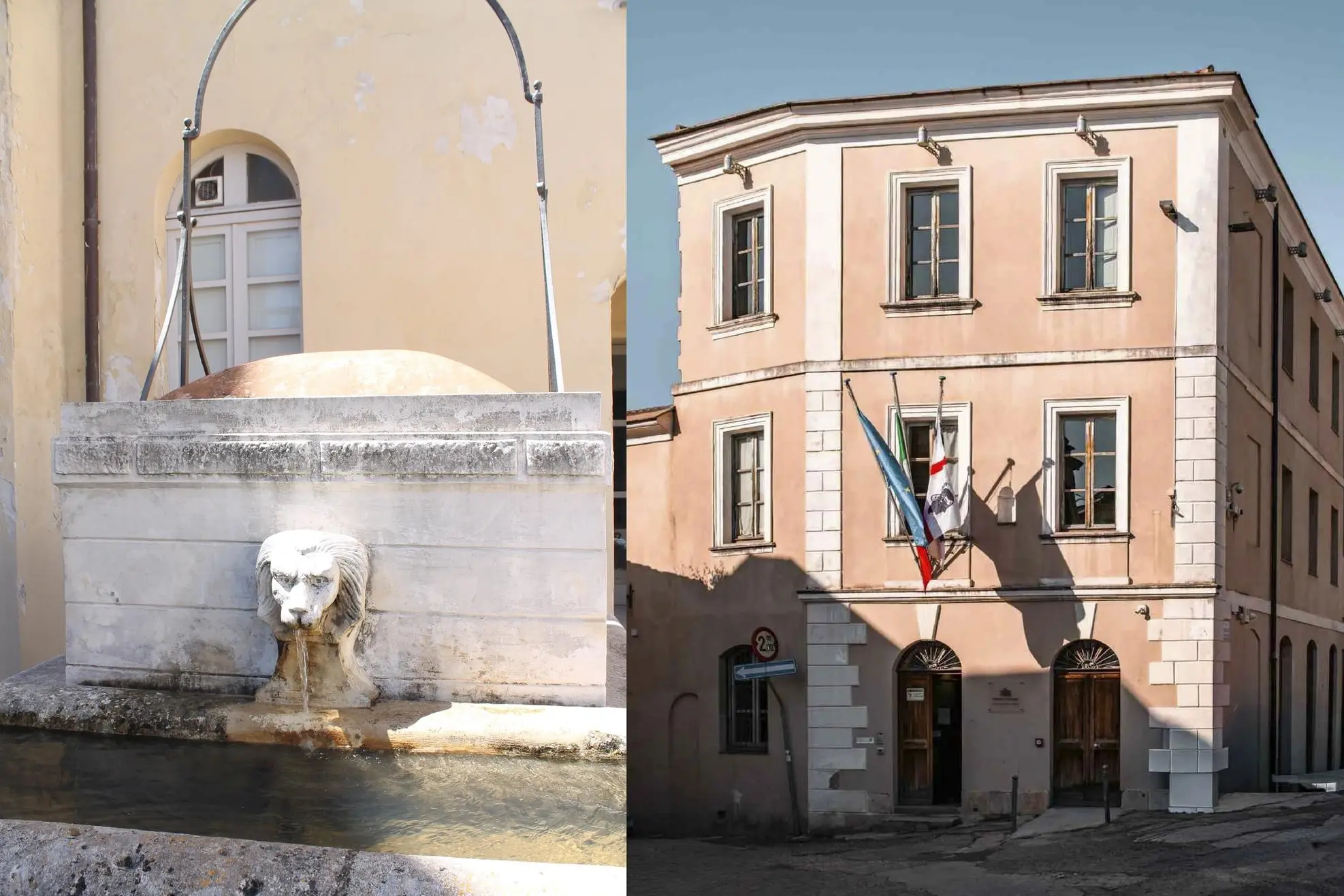 Il pozzo nel cortile dell'ex Convento al Carmelo e il palazzo dell'Infermeria (foto Comune di Sassari)