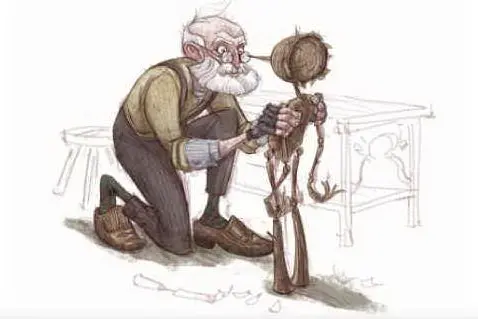 Lo studio grafico di Pinocchio postato da Guillermo del Toro su Twitter