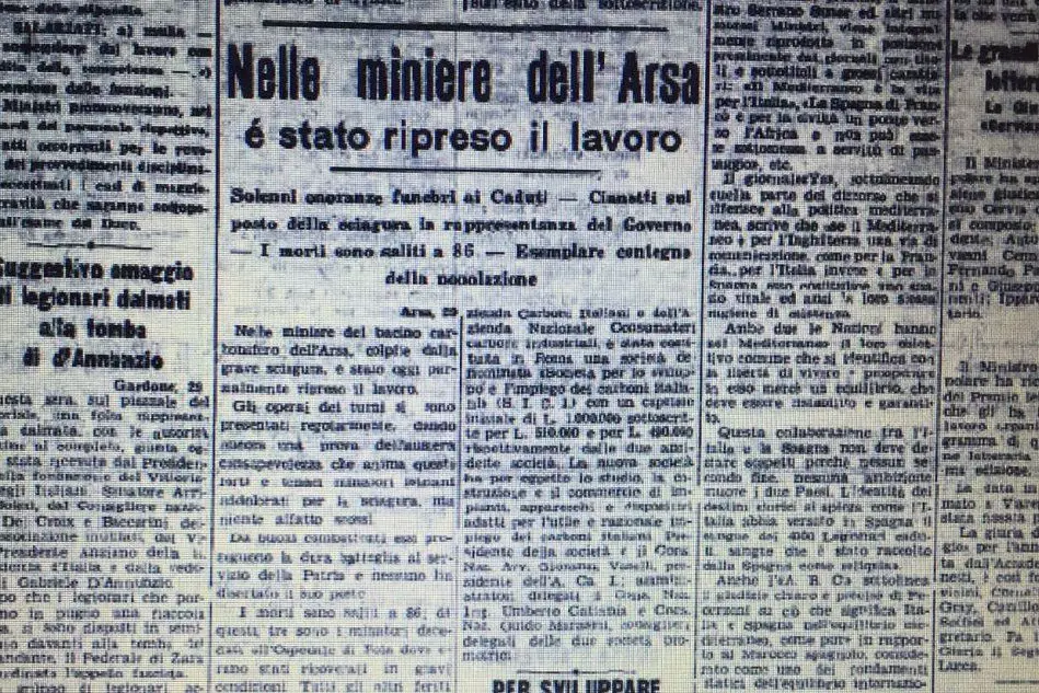 Un articolo del 1940 su L'Unione Sarda dedicato alla tragedia
