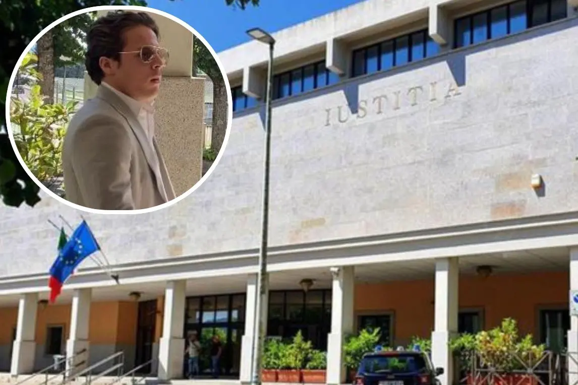 Il tribunale di Tempio e, nel tondo, Ciro Grillo