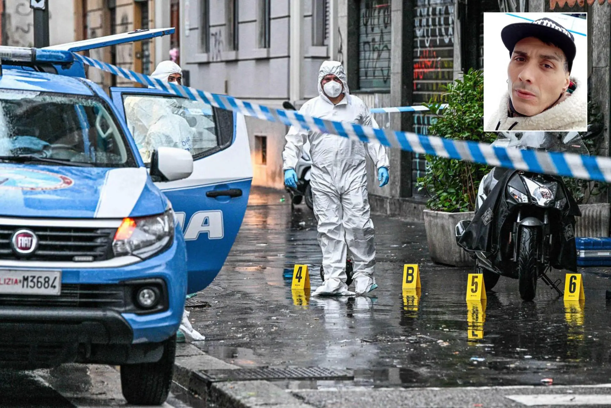 Il luogo dell'omicidio, nel riquadro Eros Di Ronza (Ansa - Instagram)