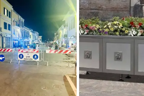 Le transenne nel centro di Porto Torres e le fioriere foto Pala)