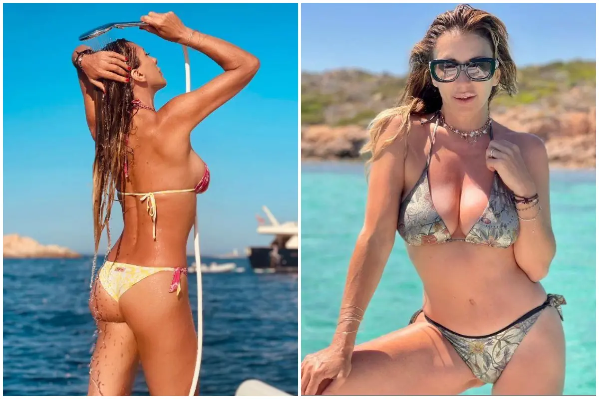 Two shots of Sabrina Salerno's holidays in Sardinia (from Instagram)