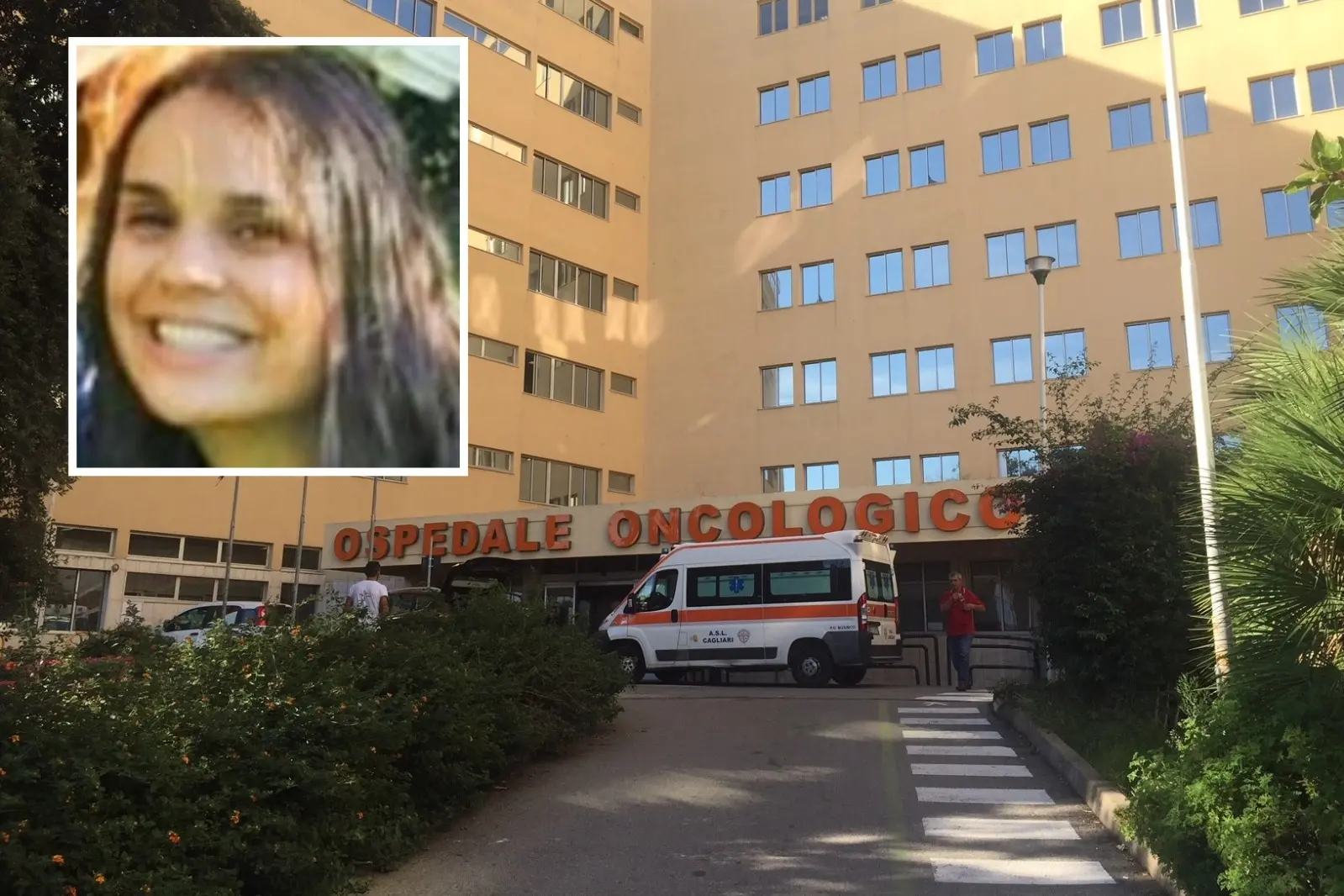 L'ospedale Businco e, nel riquadro, la vittima Roberta Pitzalis