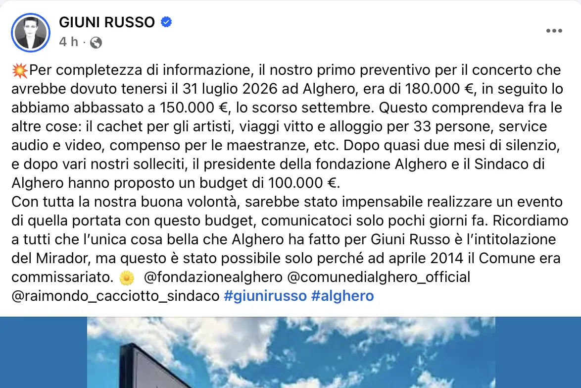 Il post su Facebook
