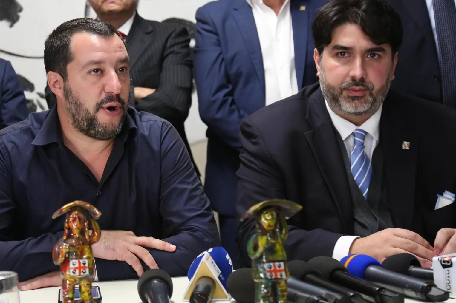 Matteo Salvini e Christian Solinas (foto Ansa/Murru)