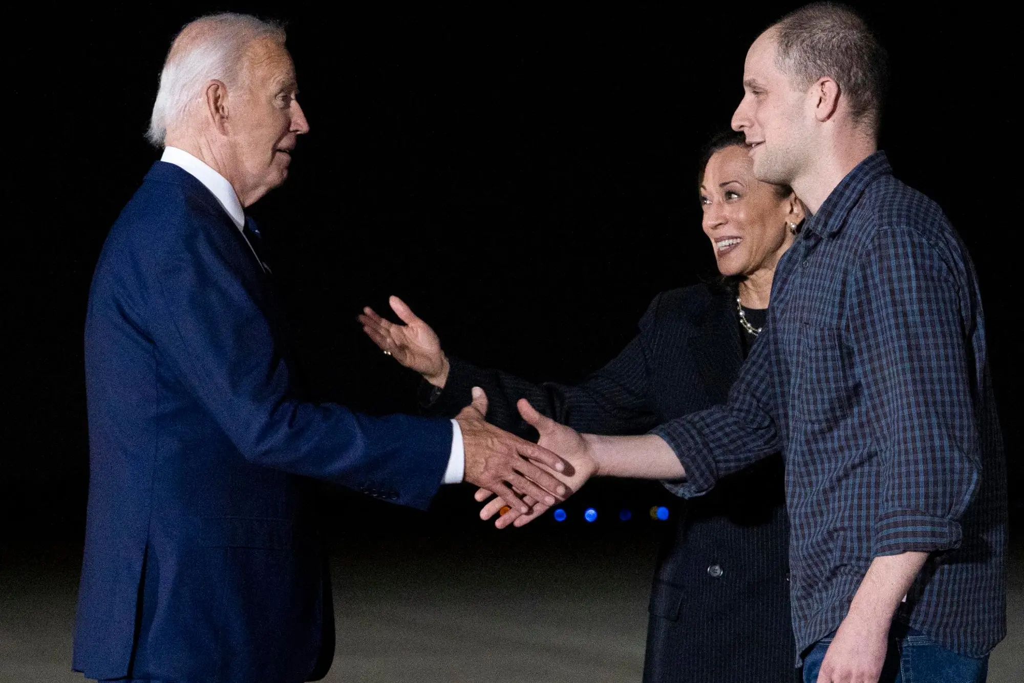 Joe Biden, Kamala Harris ed Evan Gershkovich (Ansa - Epa)