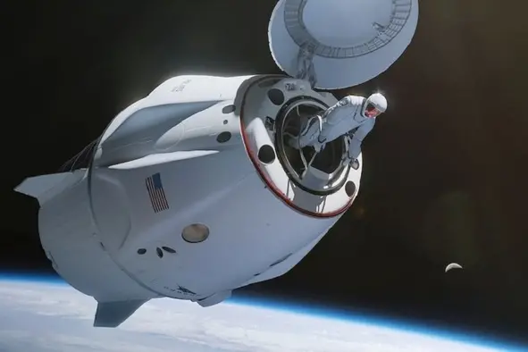 Rappresentazione artistica della prima passeggiata spaziale dei privati nella missione Polaris Dawn (foto SpaceX)