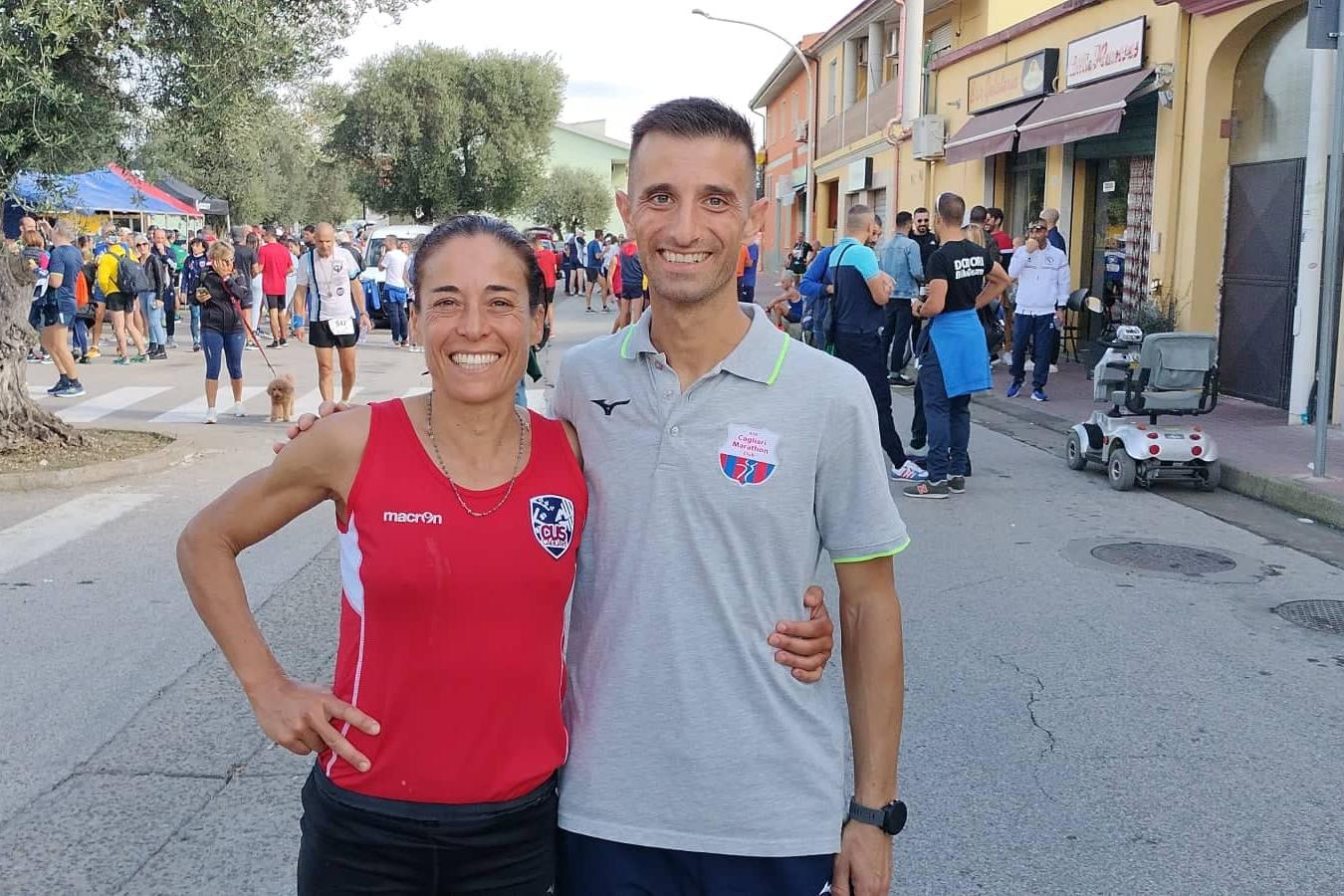 Claudia Pinna e Claudio Solla, i due vincitori della ''Maratonina Città di Uta'' (L'Unione Sarda - Lasio)