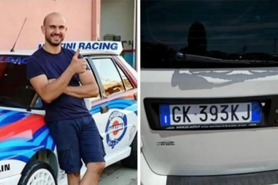 Stefano Pianu e la targa della sua auto