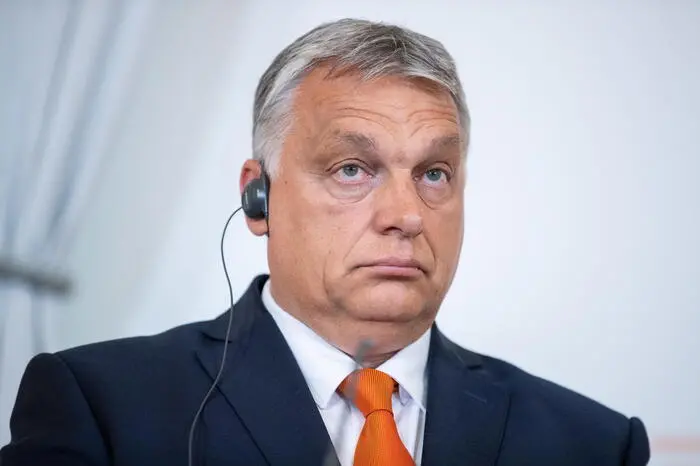 epa10095560 Hungarian Prime Minister Viktor Orban attends a joint press conference with Austrian Chancellor Nehammer after their meeting at the Austrian Chancellery in Vienna, Austria, 28 July 2022. Orban is on a one-day official visit to Austria. EPA/MAX BRUCKER