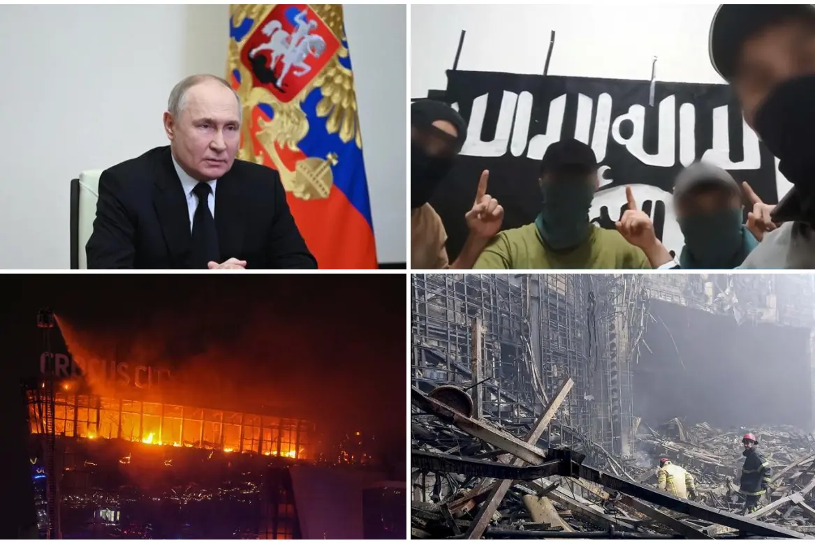 Il presidente Putin, gli attentatori e le immagini dal luogo della strage (foto Ansa)