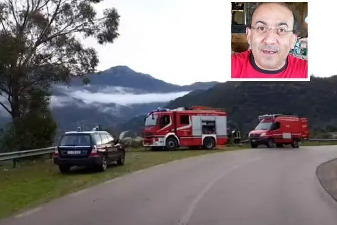 Il luogo dell'incidente (foto L'Unione Sarda), nel riquadro don Giordano Podda (foto Facebook)