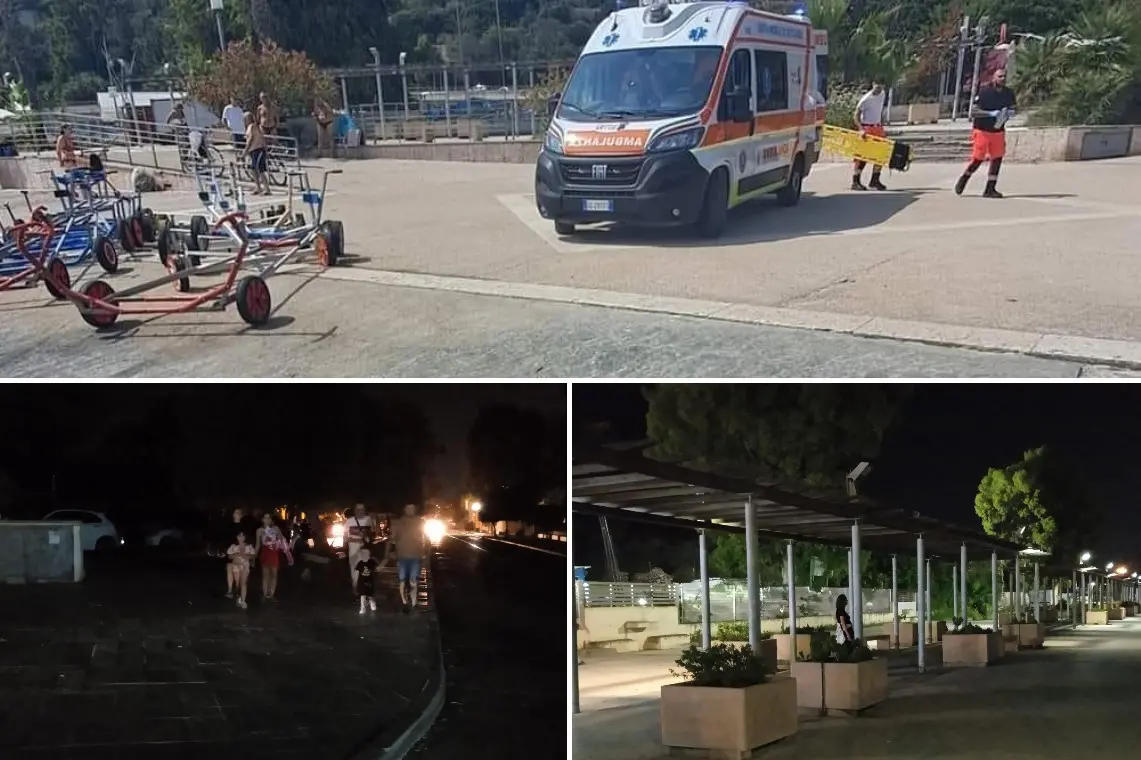 L'intervento di unì'ambulanza e la strada al buio a Marina Piccola (L'Unione Sarda)