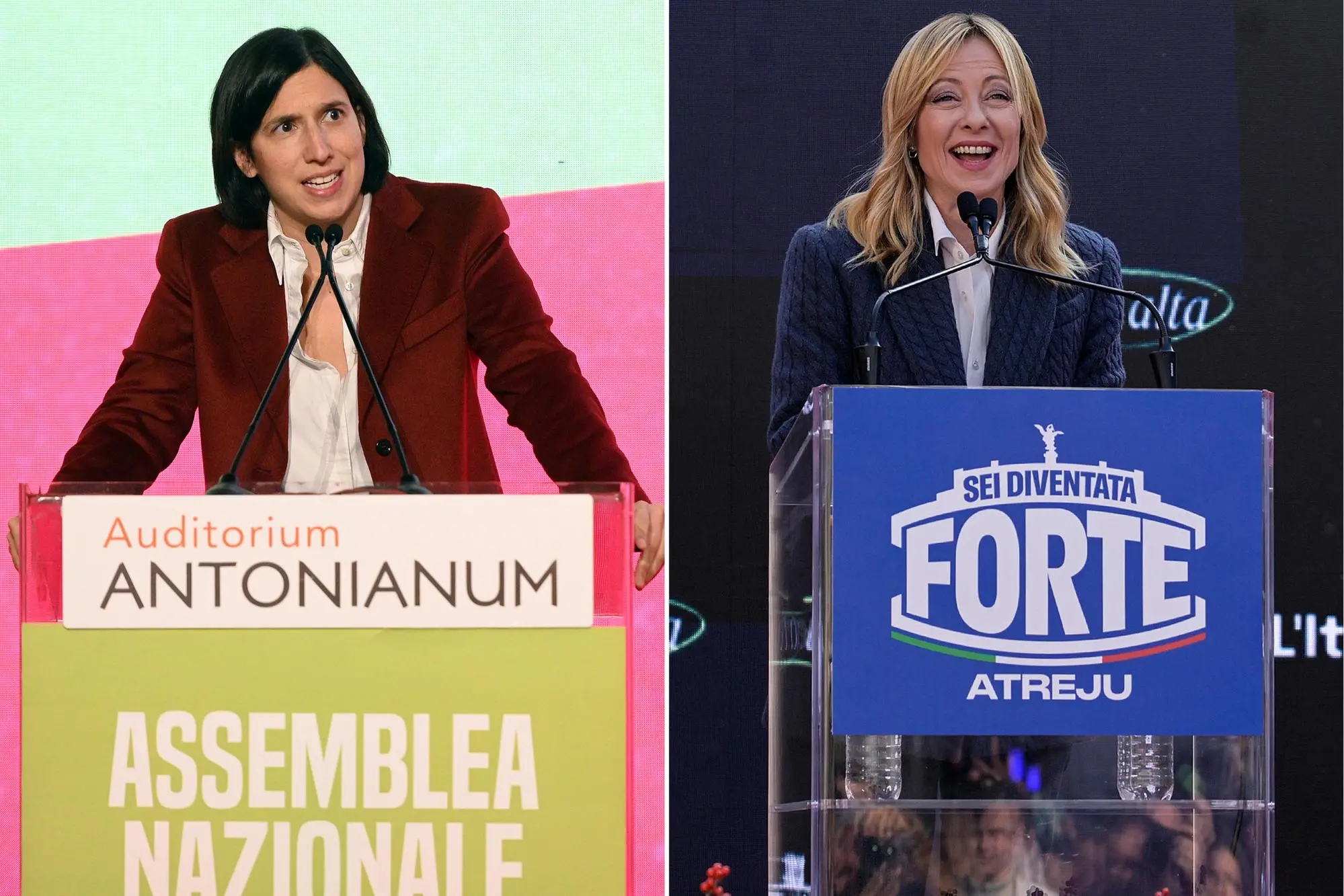 In una foto combo la segretaria del Pd, Elly Schlein, e la presidente del Consiglio Giorgia Meloni (Ansa)
