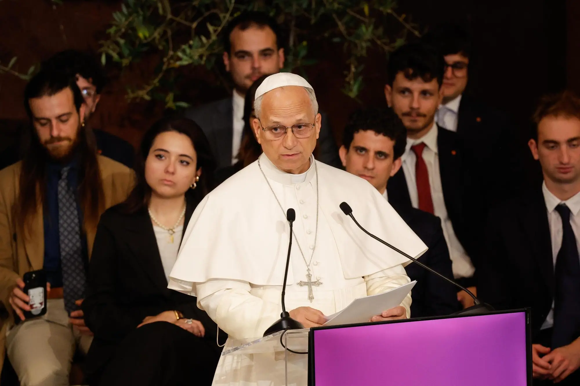 Pope Leo XIV during his visit to the Sapienza University, in Rome, Italy, 14 May 2026. ANSA/GIUSEPPE LAMI