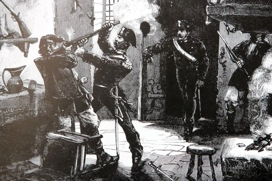 Carabinieri in azione in un'illustrazione d'epoca