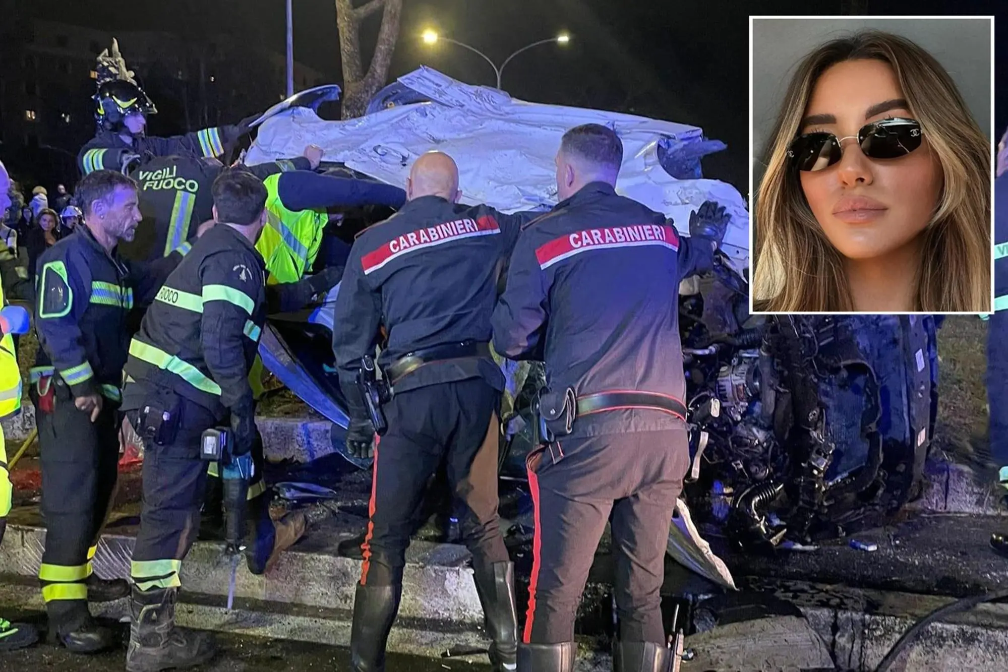 Il luogo dell'incidente e la foto di Beatrice Bellucci, la 20enne che ha perso la vita nello scontro mortale, nella tarda serata di ieri, in via Cristoforo Colombo, all'altezza di piazza dei Navigatori. Coinvolte due auto su cui viaggiavano 4 giovani di età compresa tra i 20 e i 22 anni. I giovani sono stati estratti dalle lamiere dai vigili del fuoco e trasportati d'urgenza in ospedale dove una ragazza di 20 anni poi morta a causa delle gravi ferite riportate, ROMA 25 ottobre 2025. ANSA +++ ATTENZIONE LA FOTO NON PUO' ESSERE PUBBLICATA O RIPRODOTTA SENZA L'AUTORIZZAZIONE DELLA FONTE DI ORIGINE CUI SI RINVIA +++ NPK