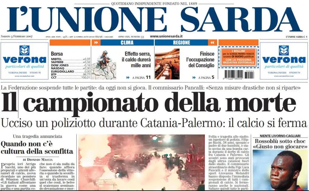 La prima pagina de L'Unione Sarda