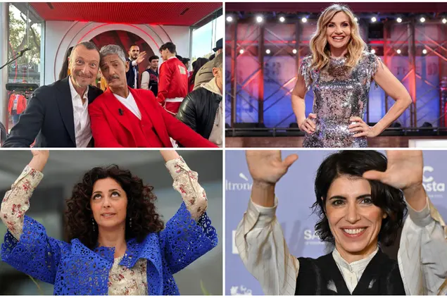 Fiorello e Amadeus, Lorella Cuccarini, Teresa Mannino e Giorgia (Ansa)