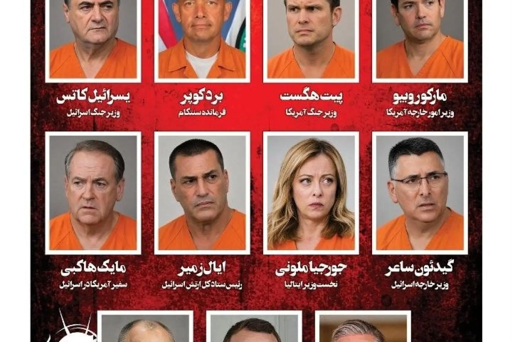 Il quotidiano iraniano Hamshari ha pubblicato una sorta di 'lista nera' con le foto dei presunti responsabili della morte dell'ayatollah Ali Khamenei, tra cui la premier Giorgia Meloni (Ansa)