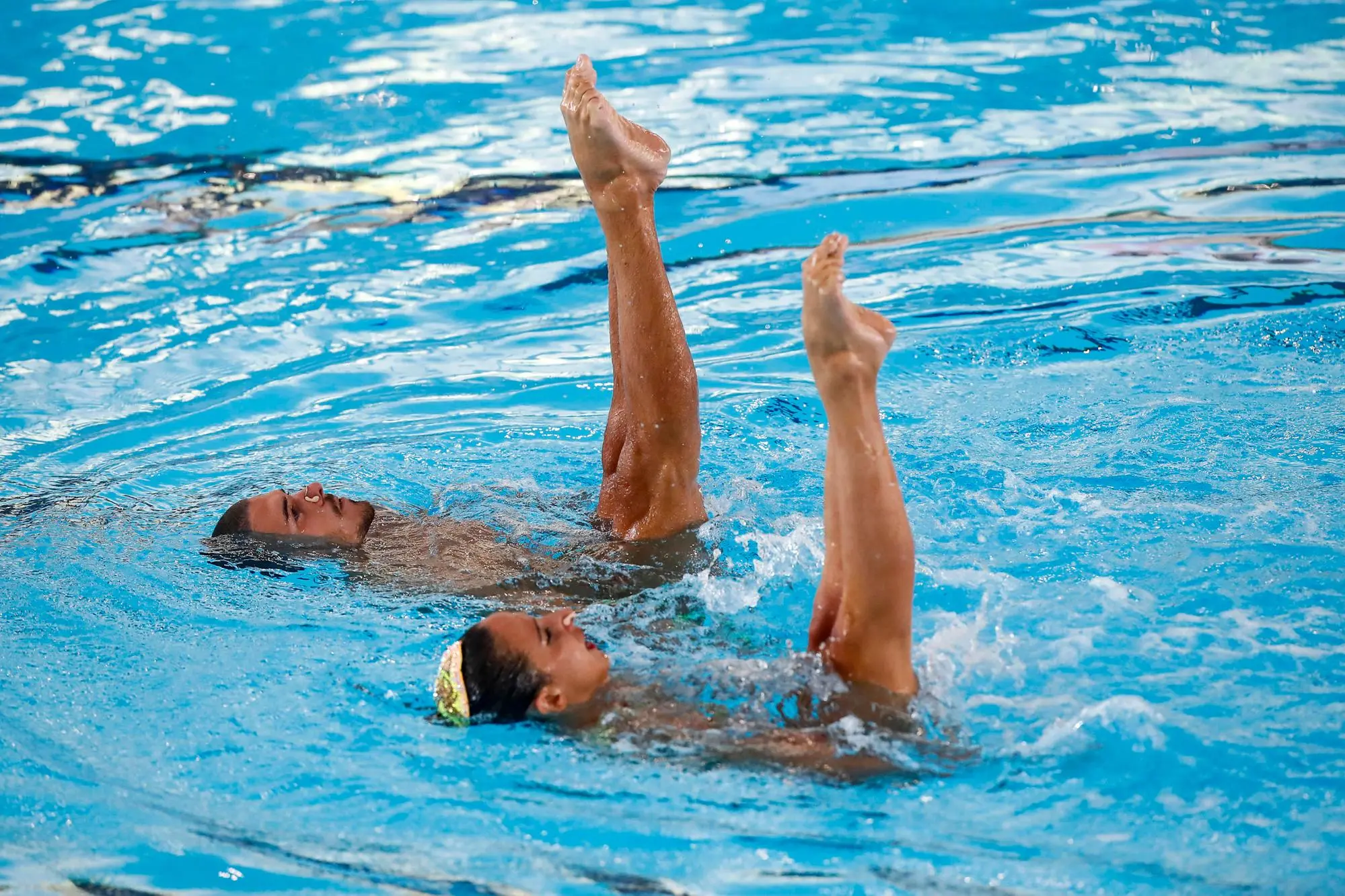 Giorgio Minisini with Lucrezia Ruggero of Italy competes in the Mixed Duet Technical final event during the LEN European Aquatics Championships in Rome, Italy, 15 August 2022. ANSA/ANGELO CARCONI