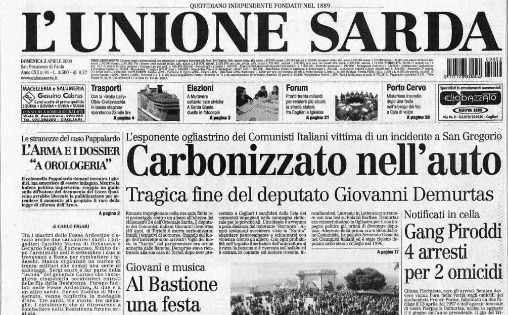 #AccaddeOggi: 2 aprile 2000, il deputato sardo Giovanni De Murtas muore carbonizzato nella sua auto