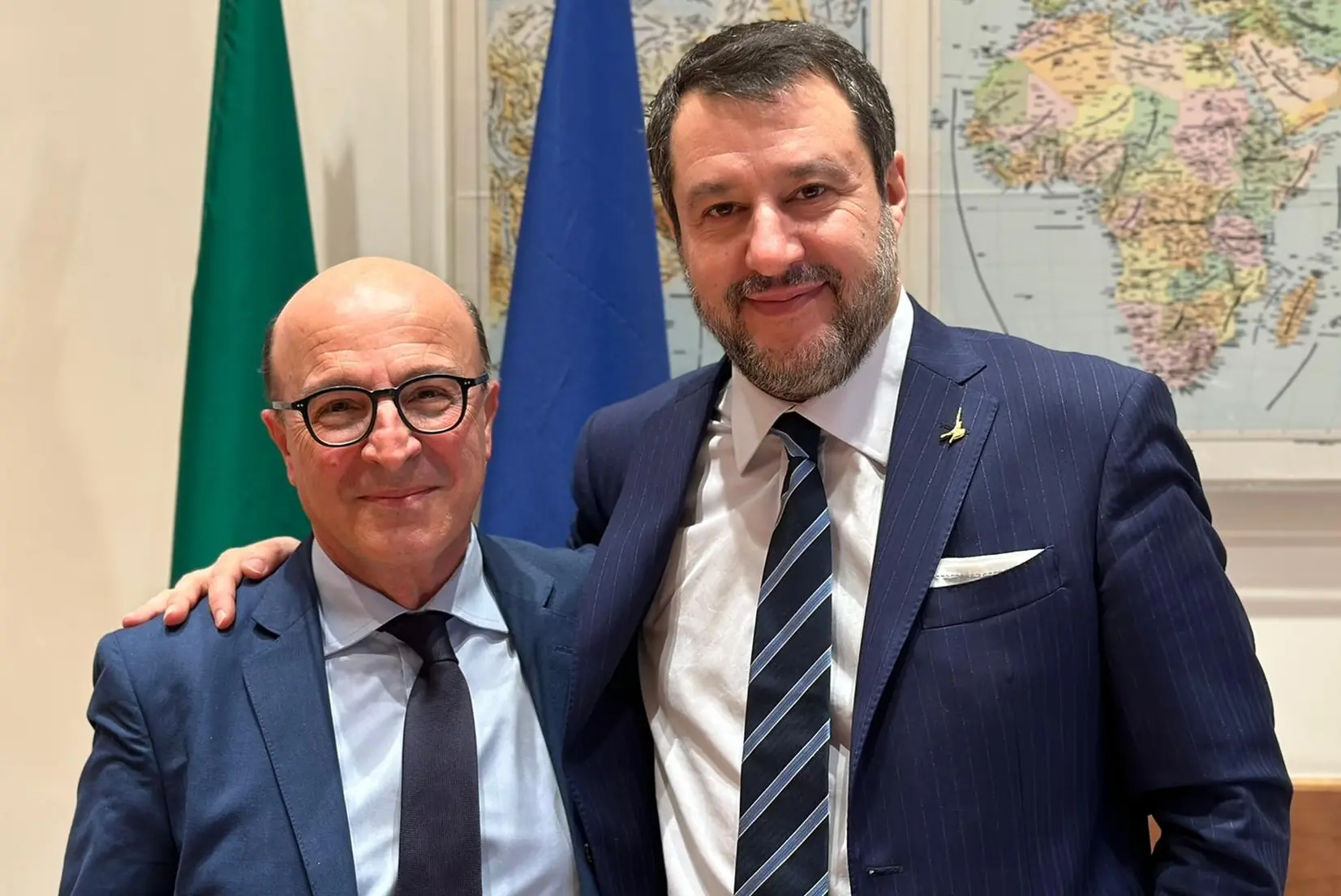 Mario Nieddu e Matteo Salvini (archivio L'Unione Sarda)