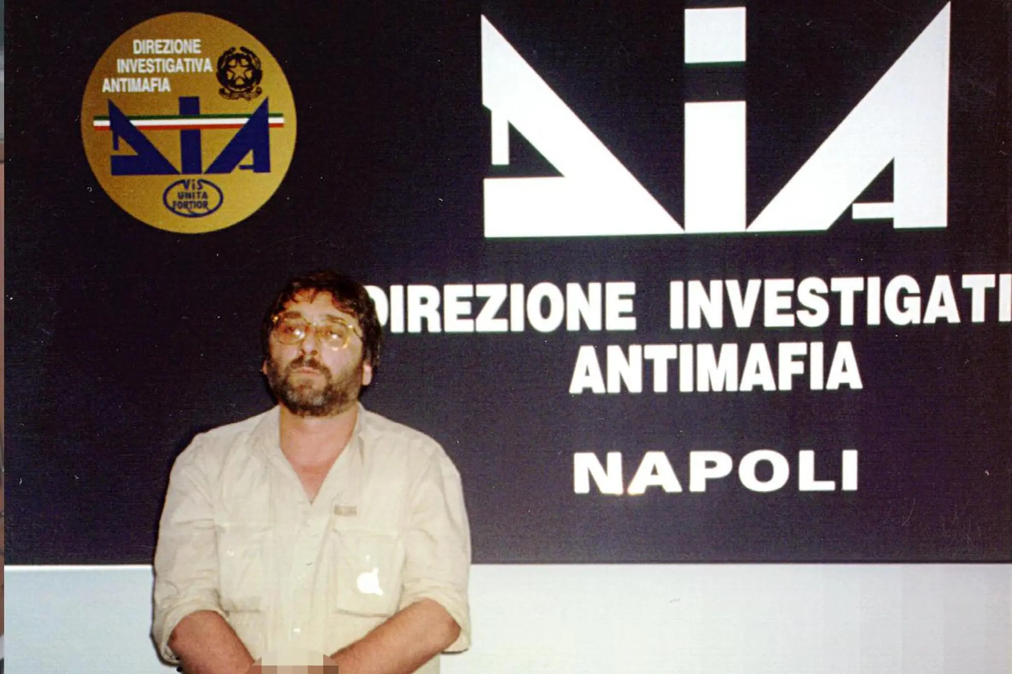 Una foto segnaletica della Dia mostra Francesco Schiavone dopo il suo arresto (Ansa)