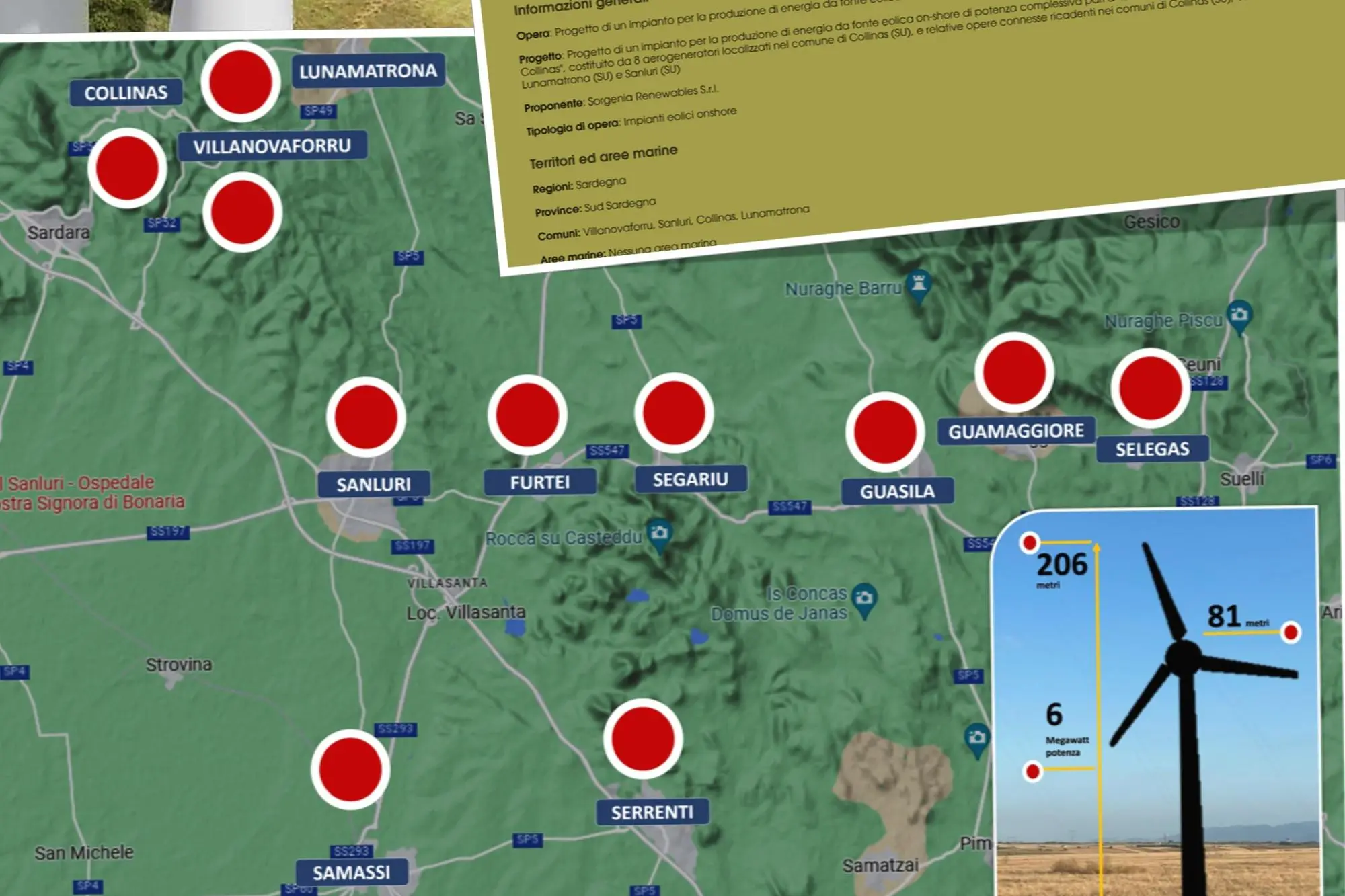 Il progetto di Sorgenia, la mappa dei comuni interessati dalla scalata eolica della multinazionale (L'Unione Sarda)