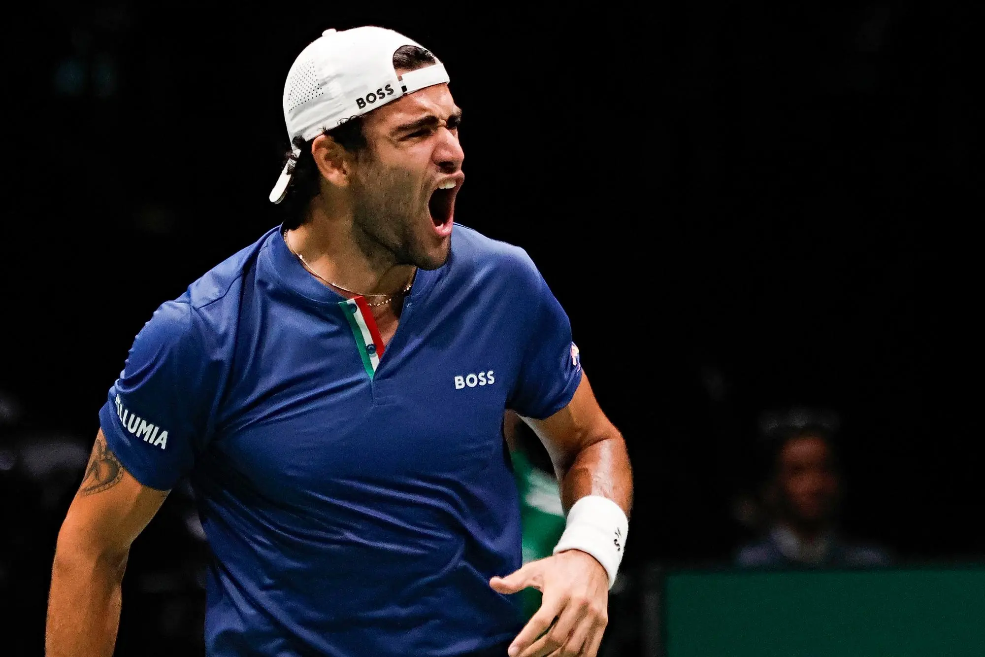 Italian tennis player Matteo Berrettini in action against Croatian player Borna Coric during the match of Davis Cup by Rakuten Final Group Stage A at Unipol Arena in Casalecchio (Bologna) Italy, 14 September 2022. ANSA /ELISABETTA BARACCHI