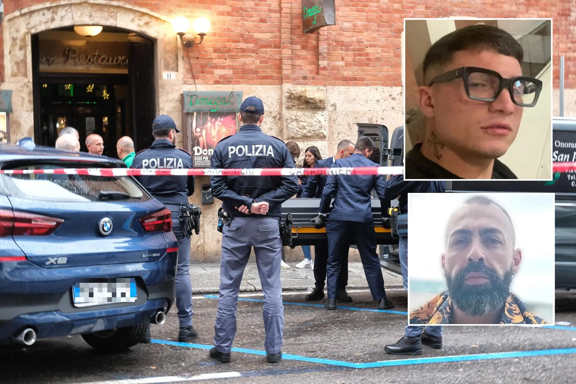 Il luogo del delitto e, dall'alto, Yari Fa e Fabio Piga (L'Unione Sarda)