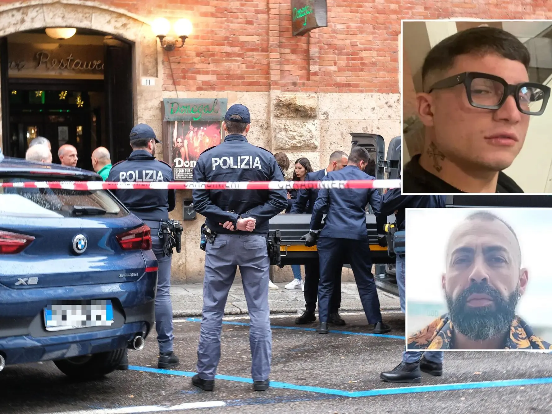 Il luogo del delitto e, dall'alto, Yari Fa e Fabio Piga (L'Unione Sarda)