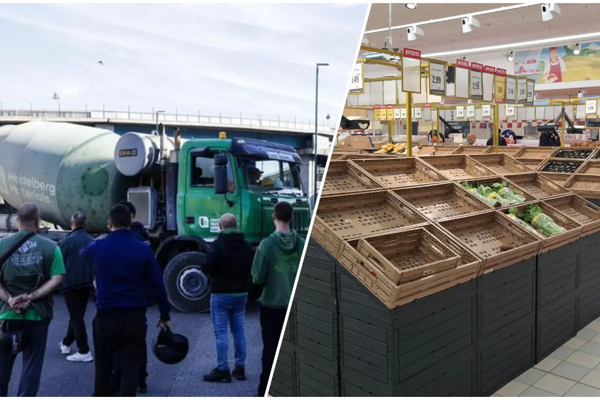 Tir blocca il porto di Napoli, scaffali vuoti nei supermercati (foto Ansa)
