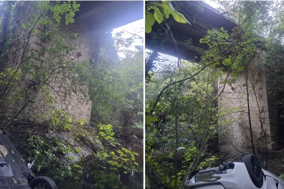 L'auto precipitata dal ponte (Foto: Busia)