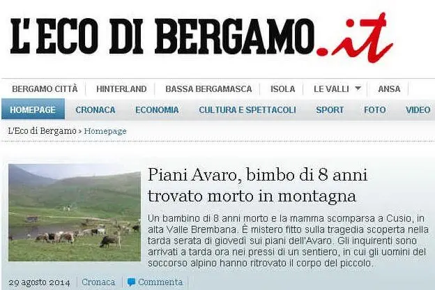 L'home page dell'Eco di Bergamo