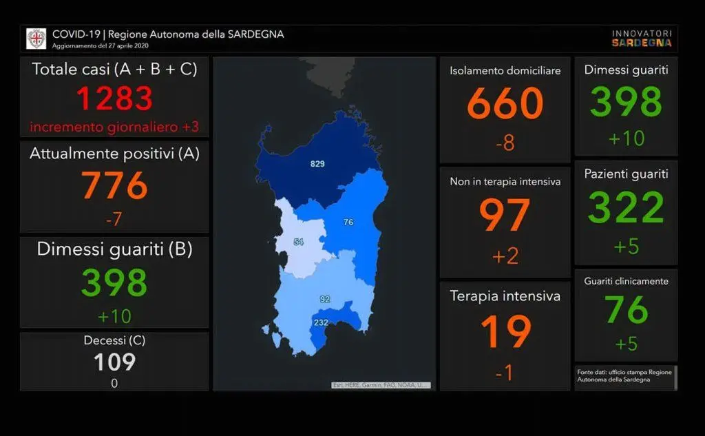 L'infografica sulla situazione nell'Isola (fonte: Regione Sardegna)