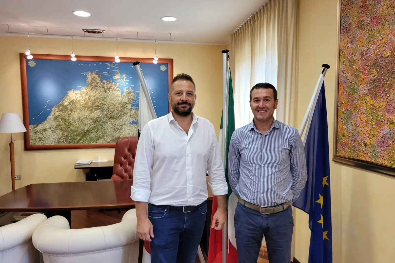 Il presidente del Consorzio di Bonifica Gallura Marco Marrone e il sindaco di Arzachena Roberto Ragnedda (Foto Ufficio Stampa)