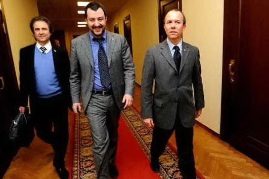 Matteo Salvini a Mosca con Claudio D'Amico e Paolo Savoini (archivio L'Unione Sarda)