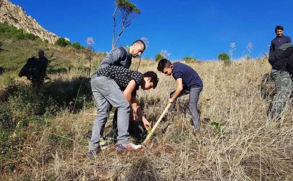Studenti impegnati nella piantumazione degli alberi a Villacidro