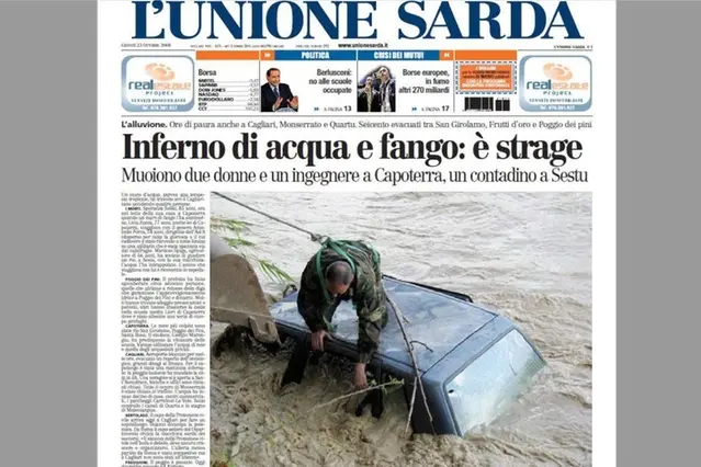 La prima pagina de L'Unione Sarda dell'epoca