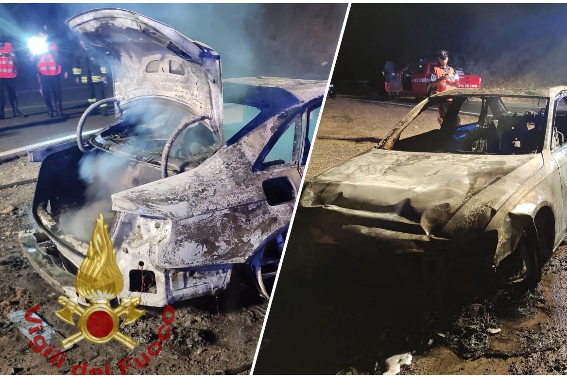 L'auto distrutta a Pattada (foto Vigili del fuoco)