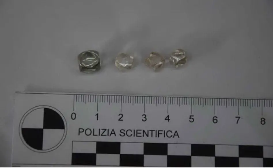 Alcuni dei diamanti rubati (foto Manunza)