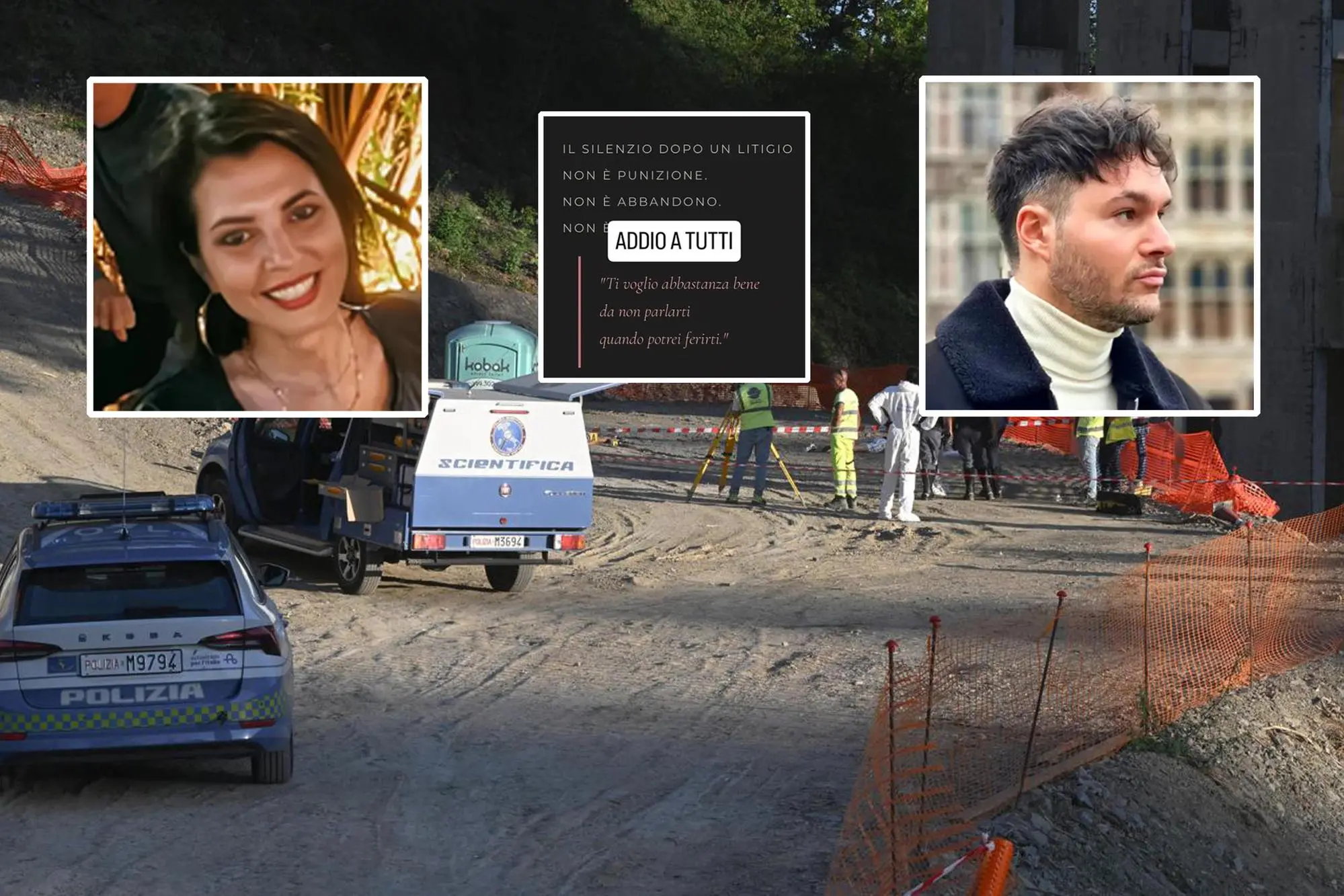 (COMBO) Polizia al lavoro sul luogo in cui una donna, Lorenza Isceri, 45 anni, è stata presumibilmente uccisa dall'ex compagno Federico Vella, 36 anni, che poi si sarebbe gettato dal viadotto dell'A1 a Barberino del Mugello (Firenze), 3 settembre 2026. Instagram/Federico Vella e ANSA/CLAUDIO GIOVANNINI + ATTENZIONE LA FOTO NON PUO' ESSERE PUBBLICATA O RIPRODOTTA SENZA L'AUTORIZZAZIONE DELLA FONTE DI ORIGINE CUI SI RINVIA + NPK