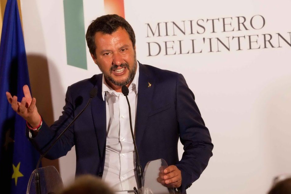 Il ministro Matteo Salvini a San Luca, in Calabria (foto Ansa)