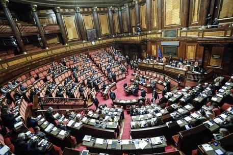 Un momento nell'aula del Senato durante il voto finale della legge elettorale, detta ''Rosatellum bis'', Roma 26 ottobre 2017. ANSA/GIUSEPPE LAMI