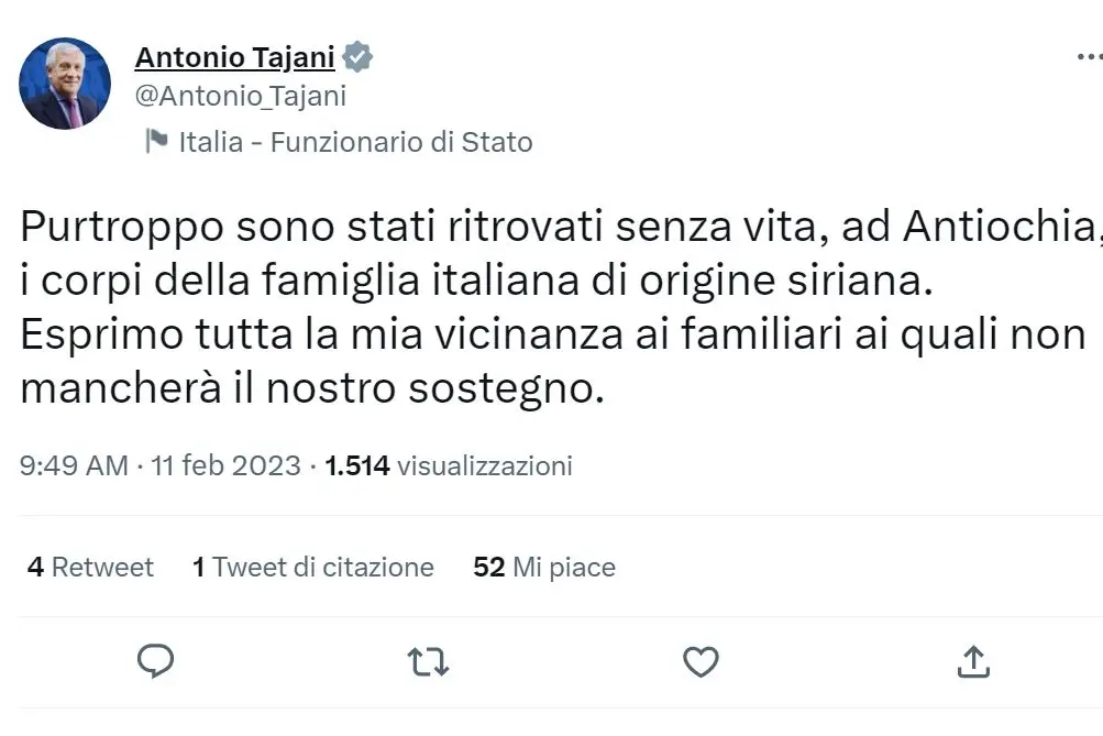 Tajani's tweet