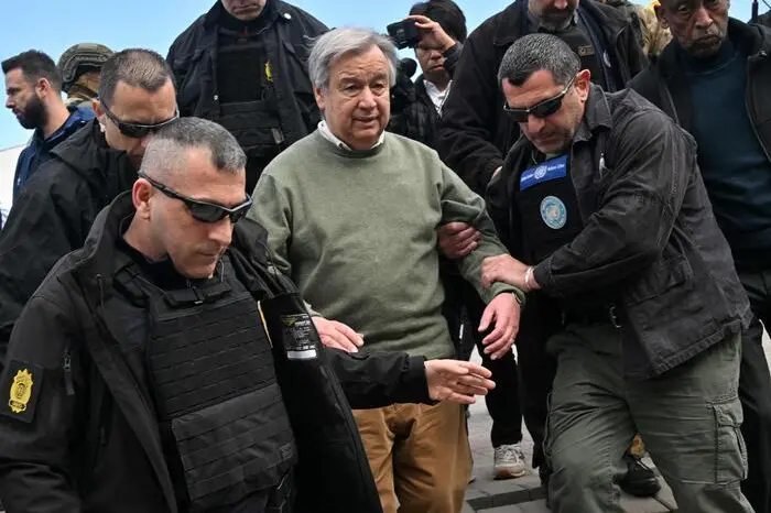Il segretario generale dell'Onu Antonio Guterres a Kiev (Ansa)