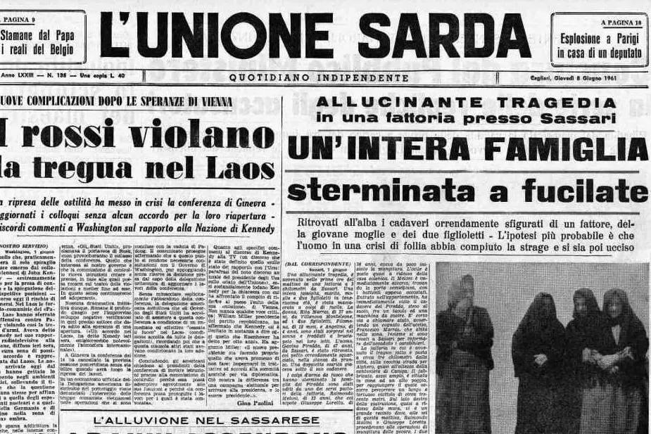 #AccaddeOggi: 8 giugno 1961, sgomento a Sassari, un'intera famiglia sterminata a fucilate