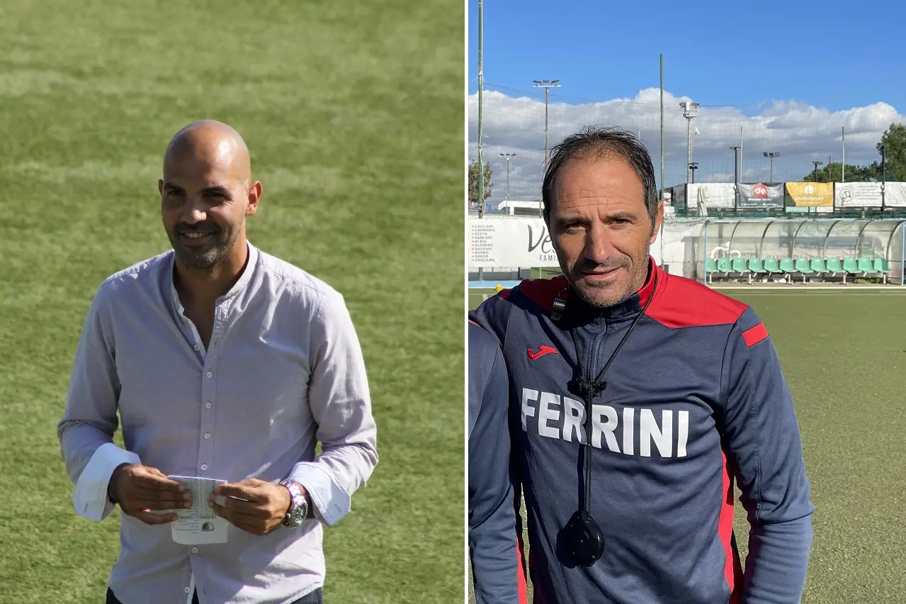 Matteo Zanda, direttore sportivo del Monastir (a sinistra, foto Maria Elena Carboni - ASD Monastir), e Sebastiano Pinna, allenatore della Ferrini (foto Spignesi)